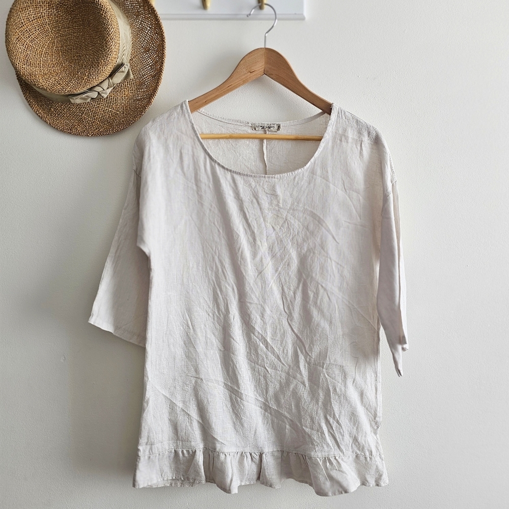 Lungo L’Arno Oatmeal Linen Blouse Women’s M Ruffle Hem Top